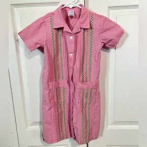 Charming Pink Gingham Dress with Embroidered Accents